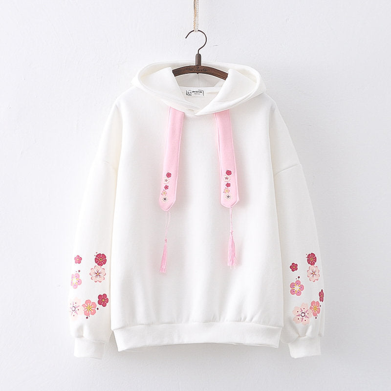 Plum Blossom Printed Hooded Sweatshirt Girl