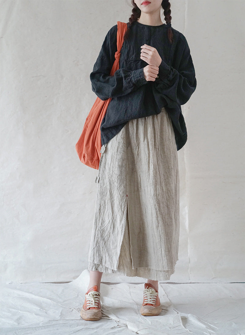 Original Design Dirty Dyed Linen Temperament Retro All-matching Slim Frayed Skirt