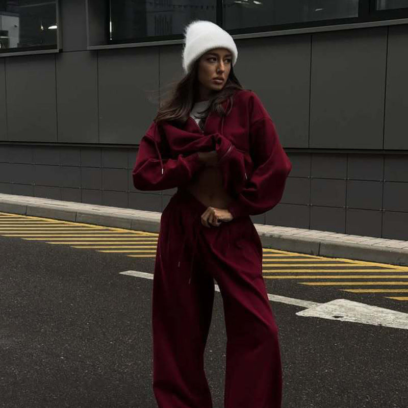 Casual Long-sleeve Hooded Sport Cardigan Pants Two-piece Set Cotton Suit