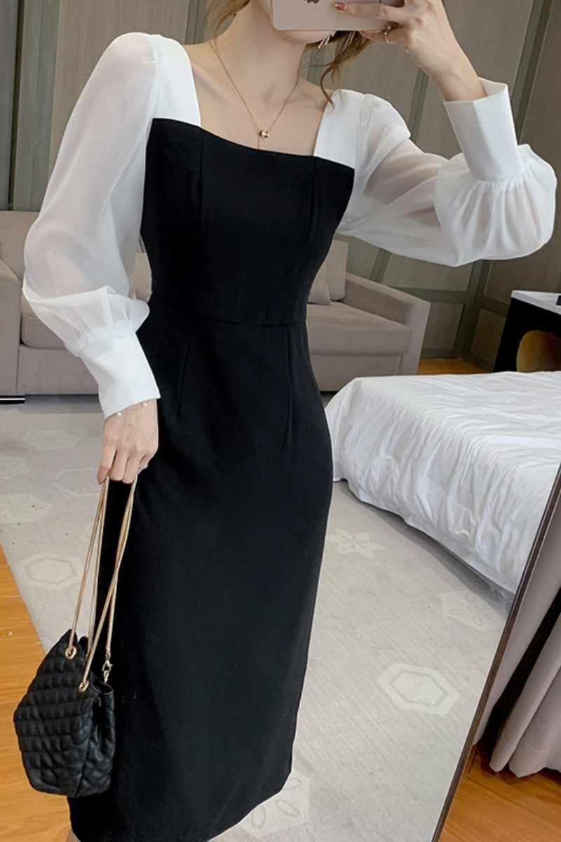 French Vintage Square Neck Dress Girl