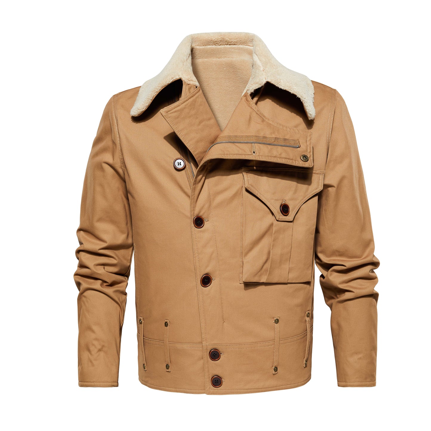 Men's Work Jacket With Multiple Pockets, Collared, Thickened, Autumn & Winter Warm Outerwear