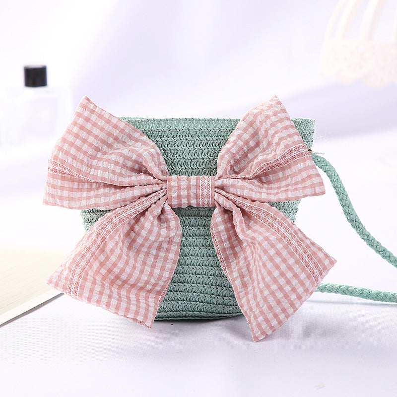 New Girls Big Bow Sun-proof Straw Hat Bag Set