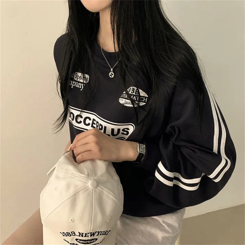 Sort doven chic koreansk stil striktrøje med rund hals