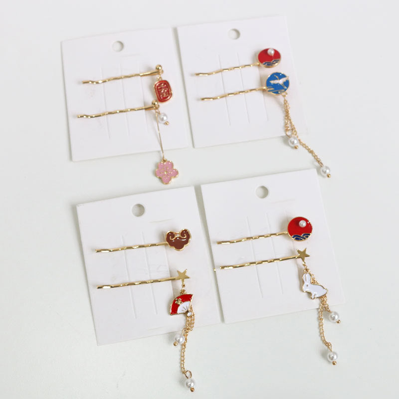 Japanese style girl jewelry rabbit pendant fan hairpin