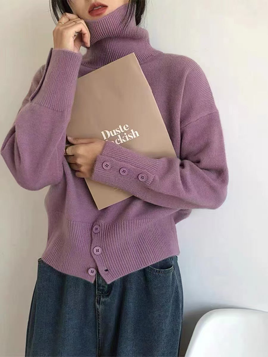 Design High Waist Button Retro Lazy Style Wear Sweater