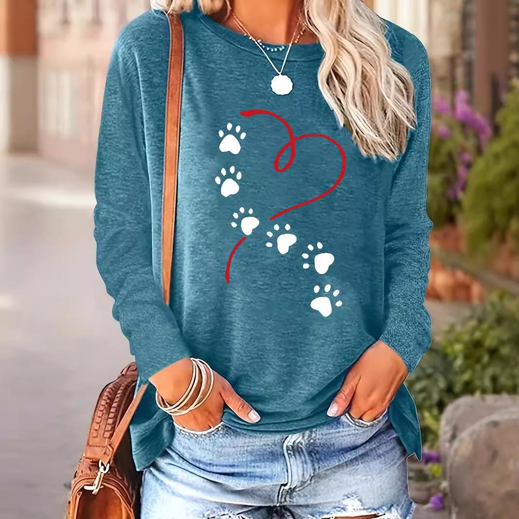 Trykt rundhals langærmet afslappet sweatshirt i plus size