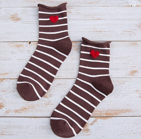 Love stripe curling in the tube socks cotton socks pile socks