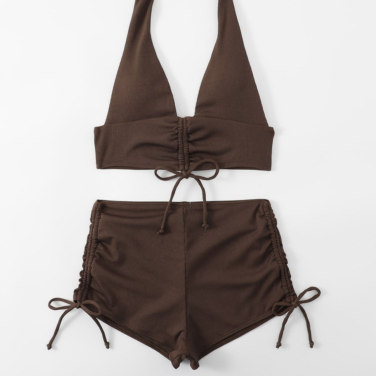 Stylish European And American-style Ribbed Two-piece Bikini For Women