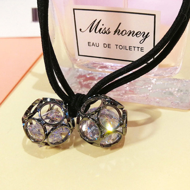 Korean version of hair accessories headdress Dongdaemun new alloy zircon hair ring hollow head rope double ball rubber band hair rope mixed batch