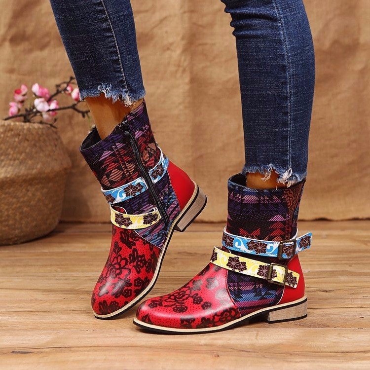 Ladies mid-tube print stitching Martin boots