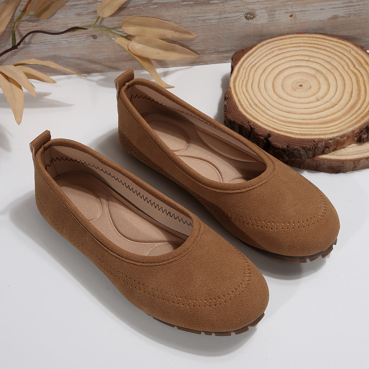 Womens Low-cut Round-toe Slip-on Loafers Womens Flat Shoes