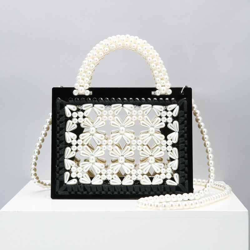 Handmade beaded woven pearl handbag