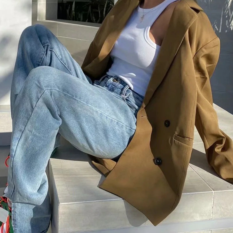 High waist floor split straight jeans