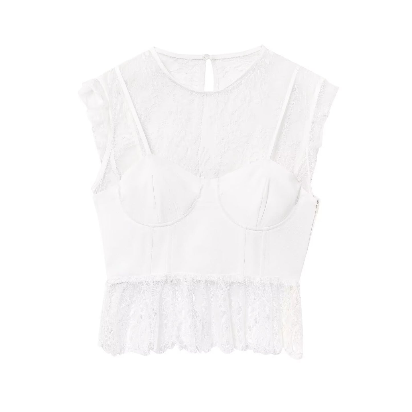 European And American-style Chic Mature-yet-trendy Sexy Lace-panel Top