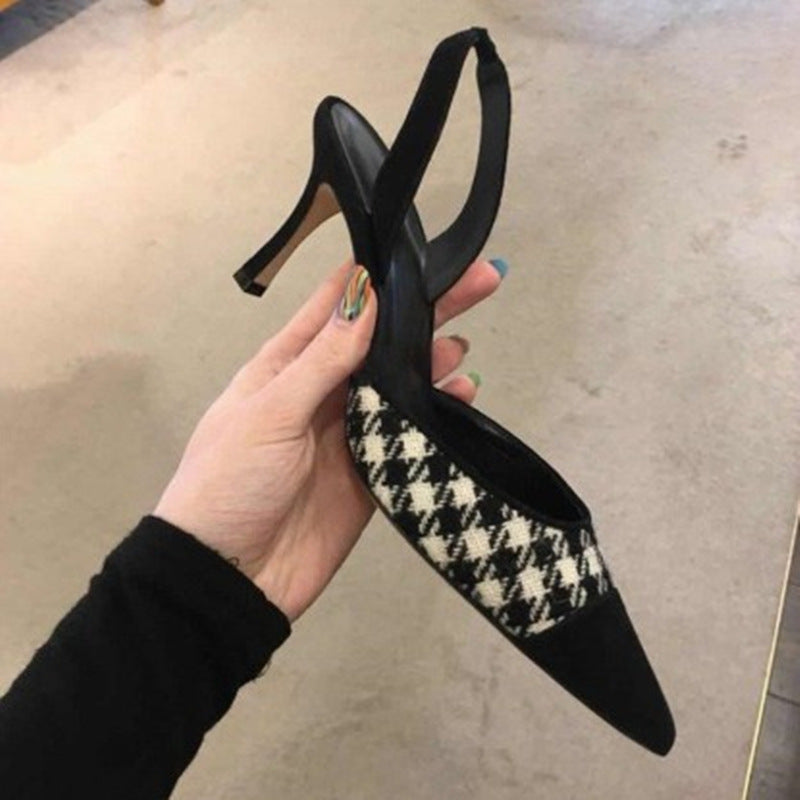 pointed shallow mouth slingback strappy heel black sandals