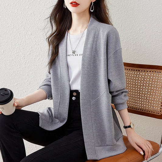 Lazy V-neck Sweatshirt Cardigan Women's Loose Casual Jacket All-matching Drop-shoulder Sleeve
