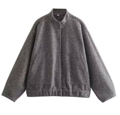 Women's Solid Color Stand Collar Single-breasted Double-sized Pocket Long Sleeve Coat