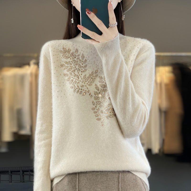Women's Loose And Versatile Semi High Neck Knitted Sweater