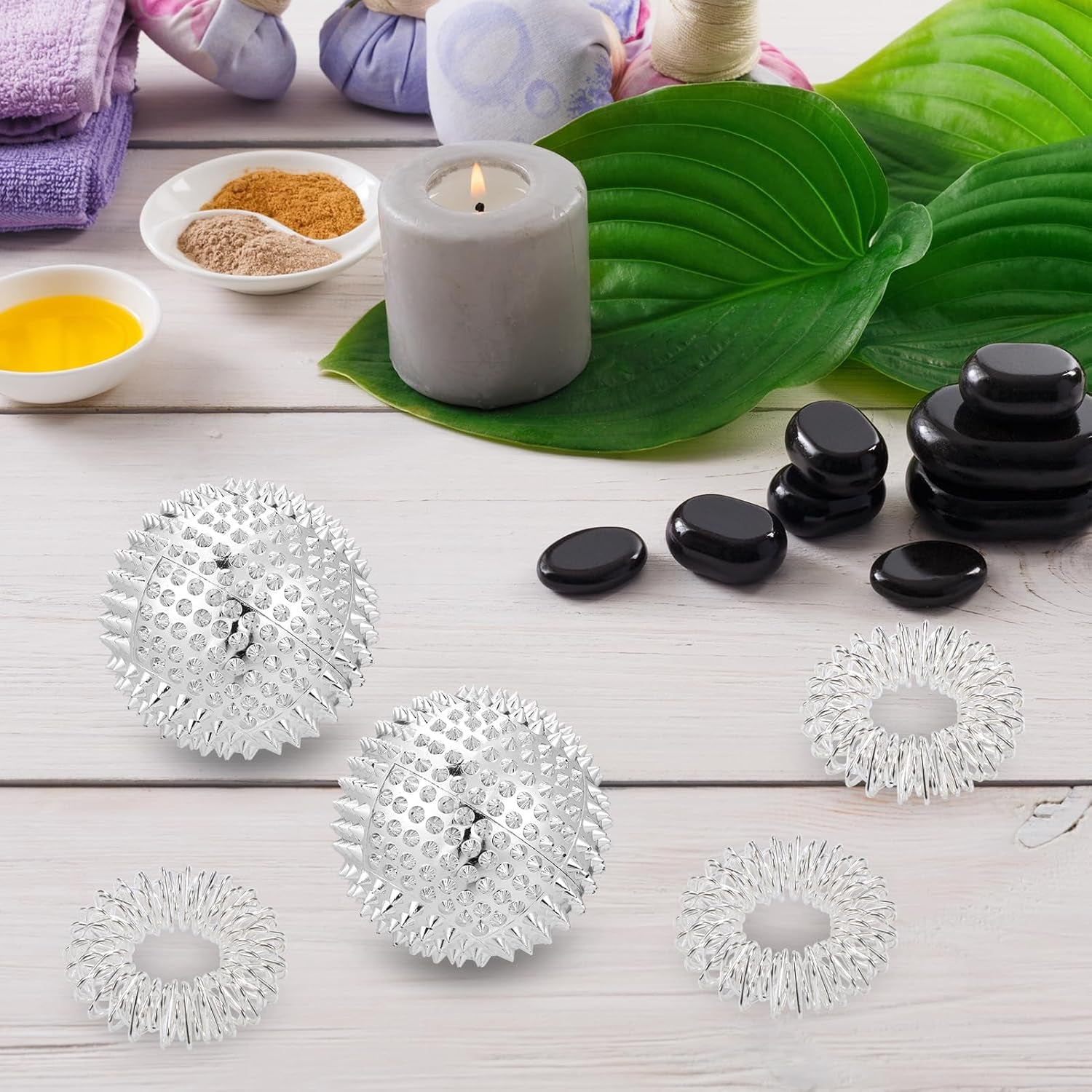 2Pcs Bolas Magnéticas De Acupresión, Bola De Masaje De Manos Con 5 Anillos De Masaje, Masaje Erizo Masajeador Bolas, Para Aliviar Las Manos Y Los Pies De Adultos Y Niños