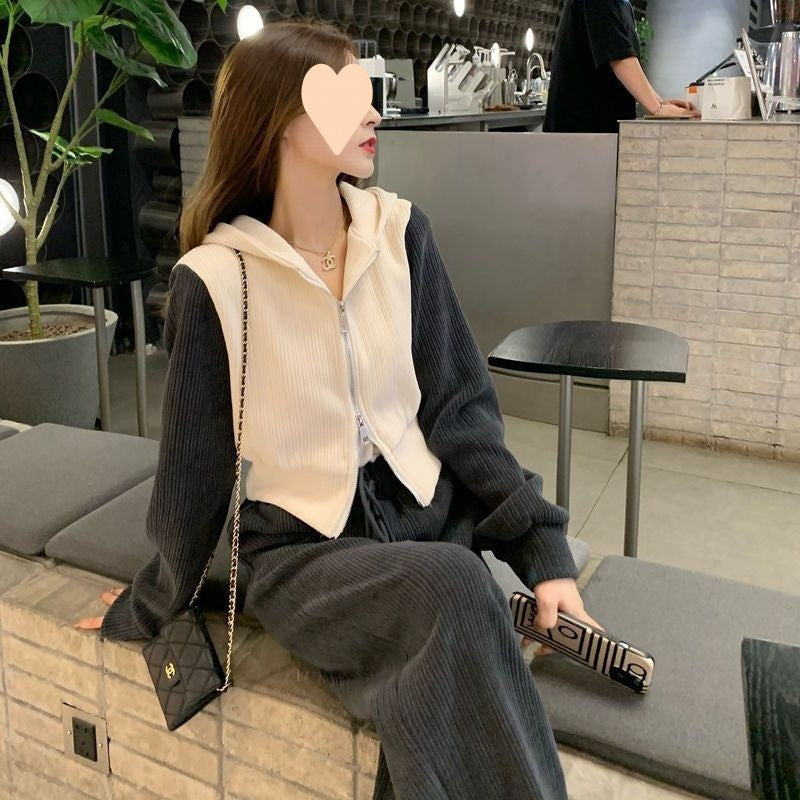 Ladies' Fashion Casual Hoodie With Wide-leg Pants Set
