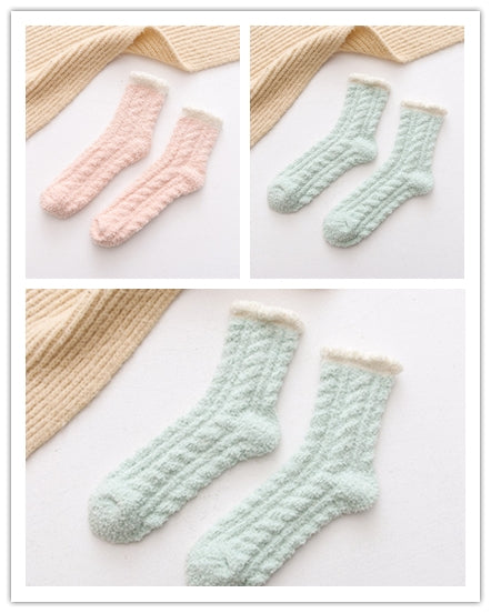 Solid color coral fleece mid-tube women's socks