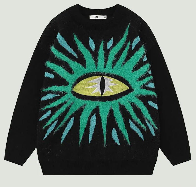 High Street Dark Three-dimensional Glasses Jacquard Design Sweater