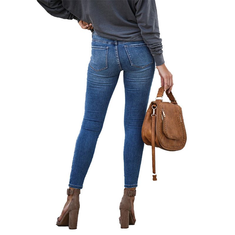Stretch mid-rise slim-fit cropped jeans with small feet
