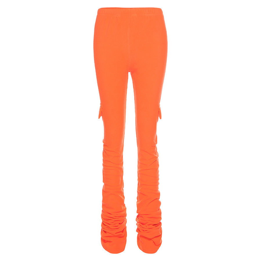 Pure color high waist street shooting all-match casual pile pile pants