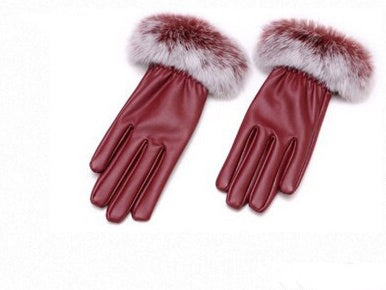 Touch Screen Leather Warm And Velvet Fashion  Leather Gloves