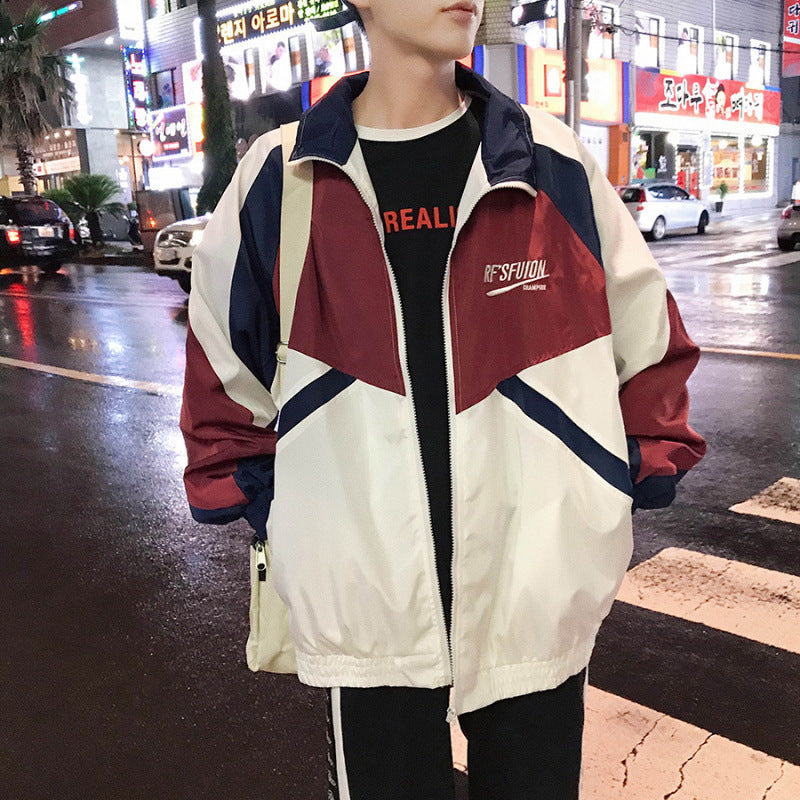 Embroidery contrast standing collar Long Sleeve Jacket