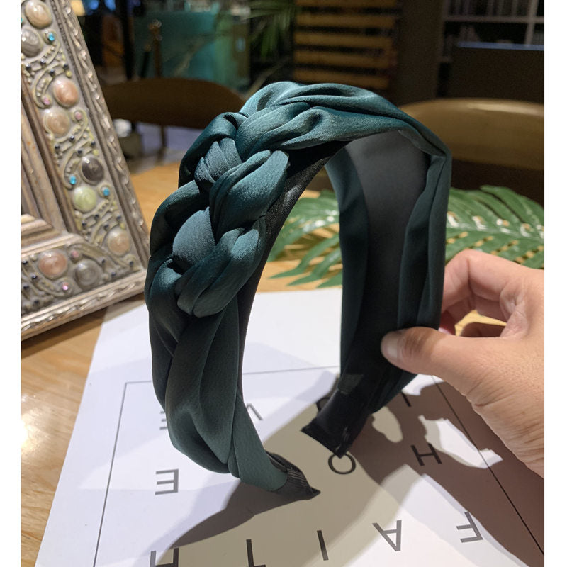Korean Version of Solid Color Braided Wide-brimmed Fabric Headband