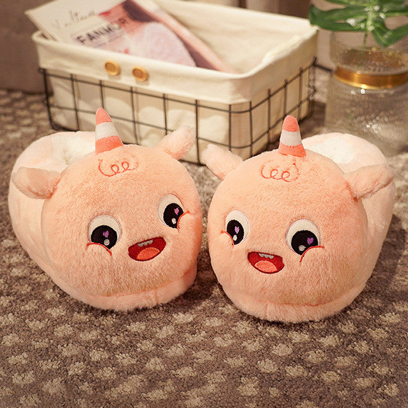 Household Bag With Cute Plush Cotton Slippers