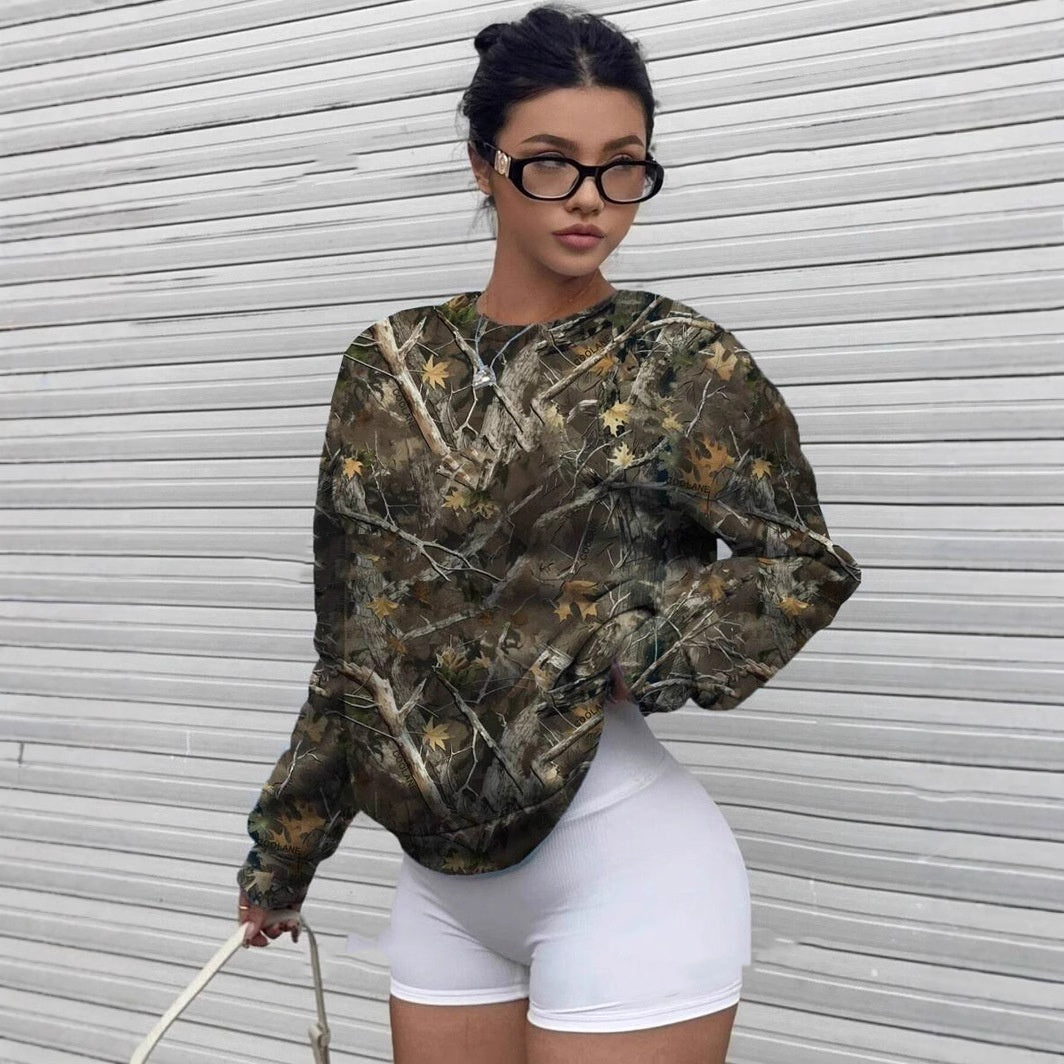 Rundhalset sweatshirt til kvinder – plus size med tryk