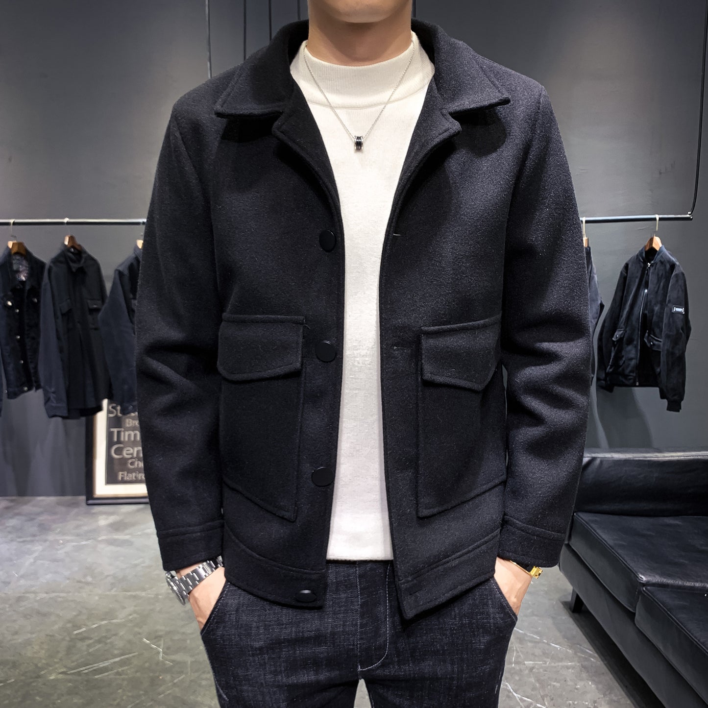 Autumn and winter new men's slim short coat coat
