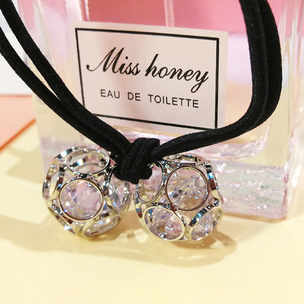 Korean version of hair accessories headdress Dongdaemun new alloy zircon hair ring hollow head rope double ball rubber band hair rope mixed batch