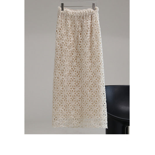 Temperament Solid Color Three-dimensional Decorative Mid Length Skirt