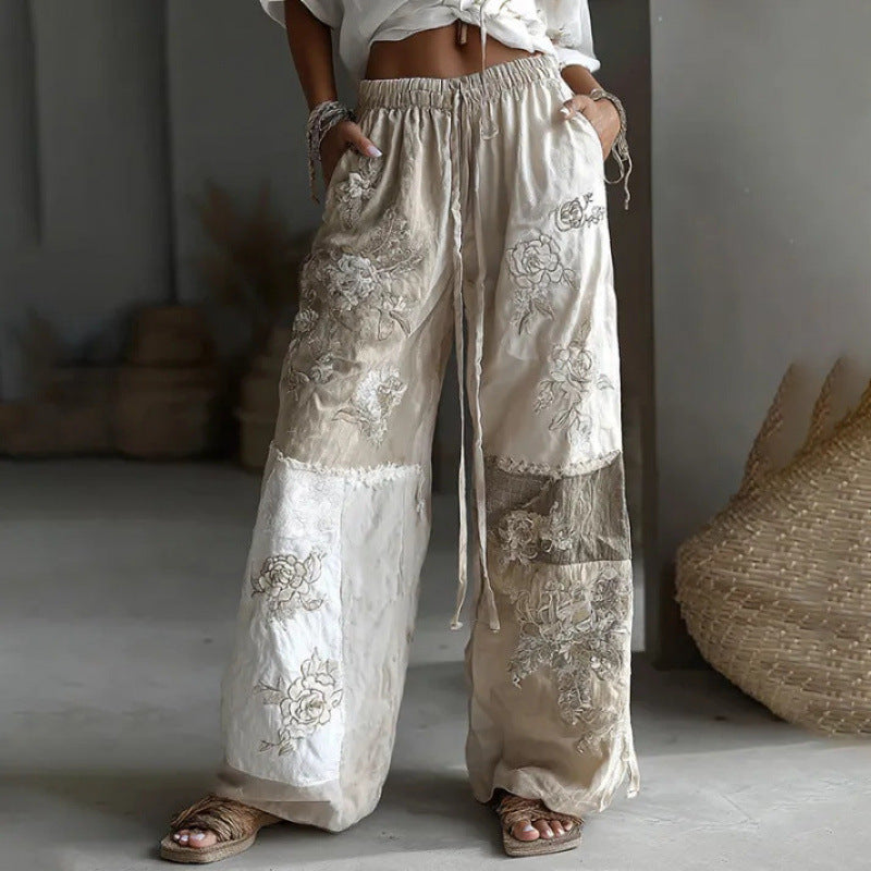3D Floral Print Pattern Elegant Straight Women's Trousers