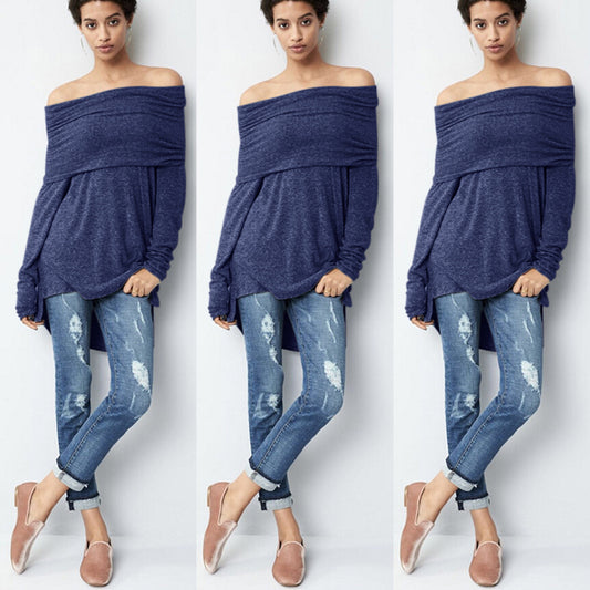K8397 European And American Sexy One-word With Hat Long Sleeve Short Front And Long Back Hem Nightclub