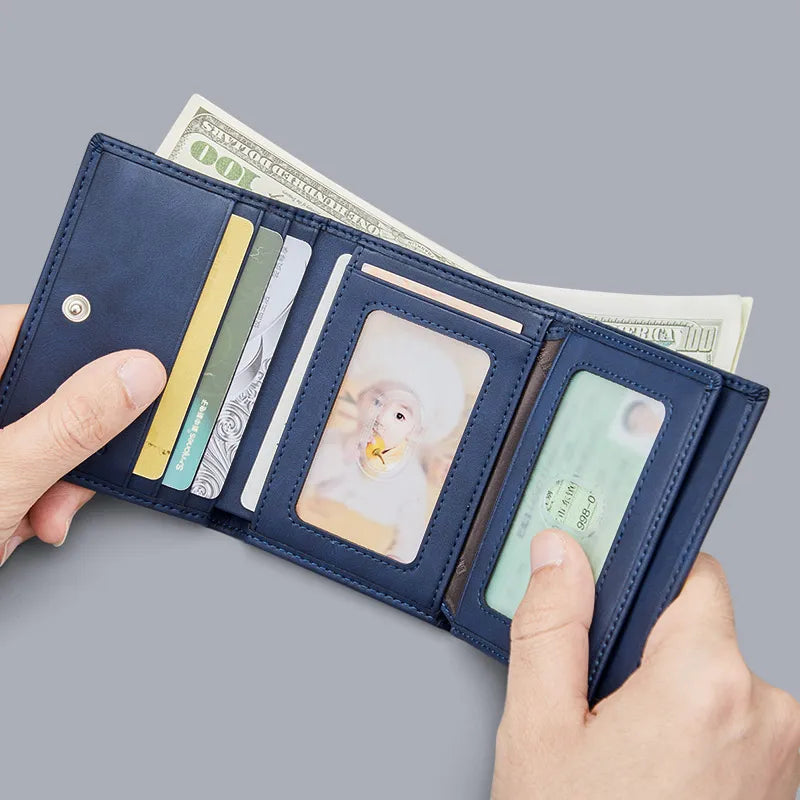 Wallet Men'S Short Multi-Functional Wallet Driver'S License Youth Coin Wallet Card Bag Casual Blue