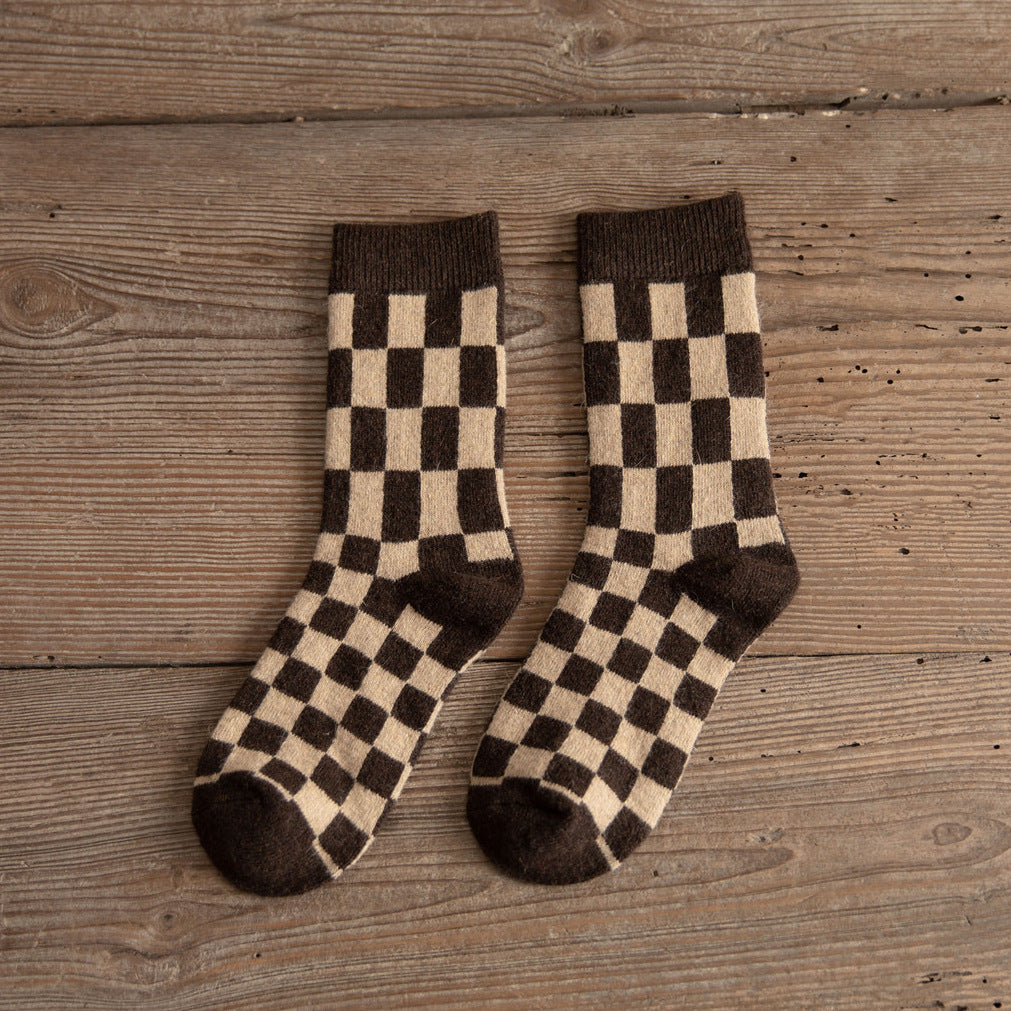 Medium Tube Thickened Brown Small Mushroom Wool Women's Socks