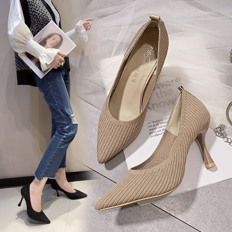 Women's stiletto knit single shoes