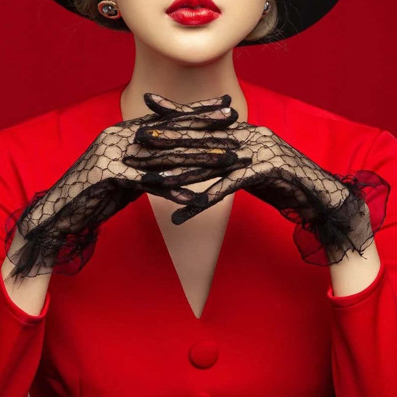 Sorte Satinstofhandsker Lange Taskefinger Aftenkjole Gallafotografering Smykker Hepburn Stil