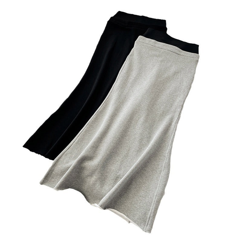 High Waist Slimming Walking Thread Double Waist Head Fleece Sweater Fishtail Long Skirt
