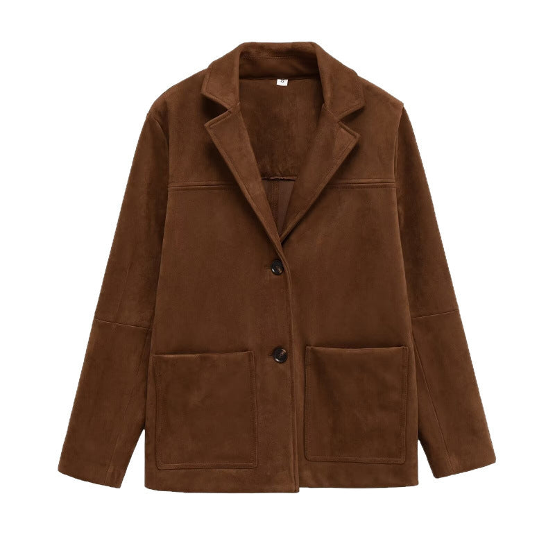 New Suede Texture Loose Casual Long Sleeves Suit Jacket