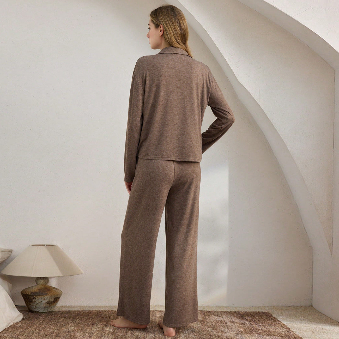 Afslappet Cardigan Langærmet Top Og Løstsiddende Bukser Pyjamas-sæt