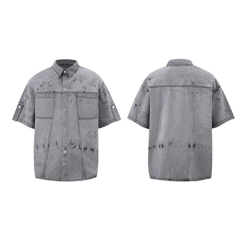 New Summer Retro Washed Denim Shirt And Shorts Set