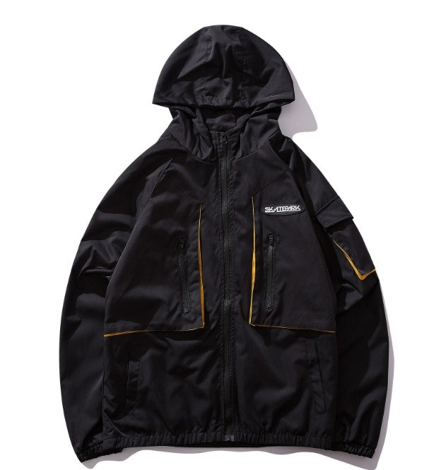 Hooded windbreaker jacket multi-bag tooling