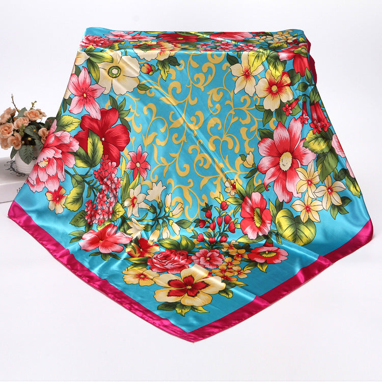 Spring And Autumn Women's Printed 90 Large Kerchief Artificial Silk Floral Scarf