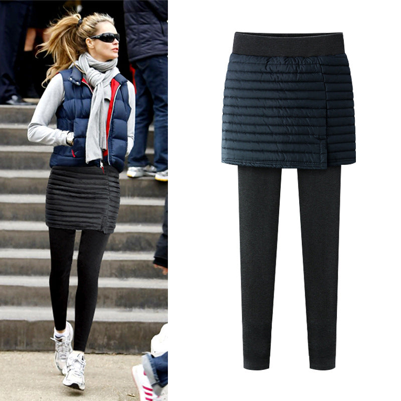 Fleece leggings women's outer wear thick cotton trousers plus size high waist culottes stretch slim pants