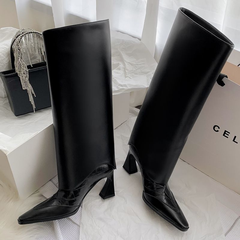 Slim Rhinestone Fringed Cowhide Trousers Boots